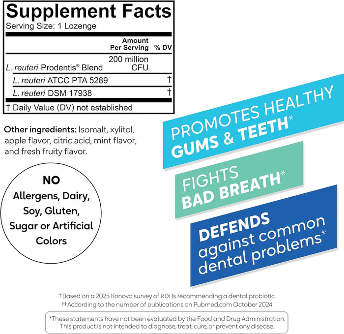 BioGaia Prodentis | Oral Probiotics | Promotes Healthy Gums & Teeth | Defends Against Bad Breath & Dental Problems | Improves Oral Health | Apple Flavored Dental Probiotic Lozenge