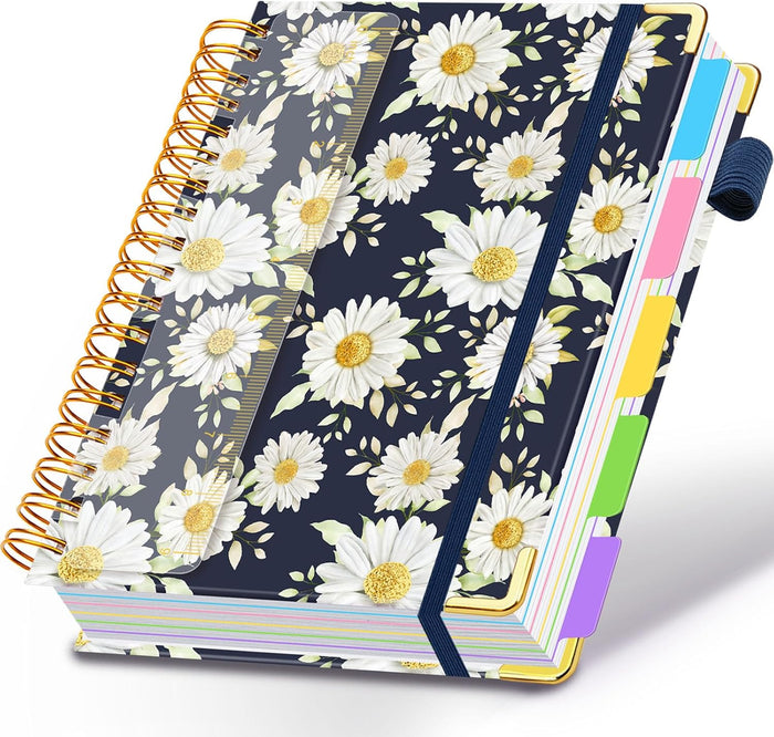 Spiral Journal Notebooks for Work, 300 Pages 5 Subject Notebook College Ruled with Dividers & Tabs, 8''x 10'' Large Notebook Journal for Women Students Note-Taking and Organizer (Purple Floral)