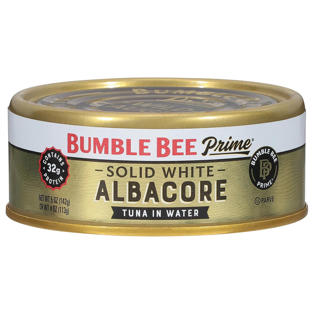 Bumble Bee Prime Solid White Albacore Tuna in Water, 5 oz Cans (Pack of 4) - Premium Wild Caught Tuna - 32g Protein per Serving - Non-GMO Project Verified, Gluten Free, Kosher