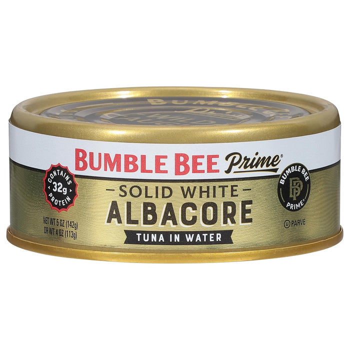 Bumble Bee Prime Solid White Albacore Tuna in Water, 5 oz Easy Open Cans (Pack of 4) - Premium Wild Caught Tuna - 32g Protein per Serving - Non-GMO Project Verified, Gluten Free, Kosher