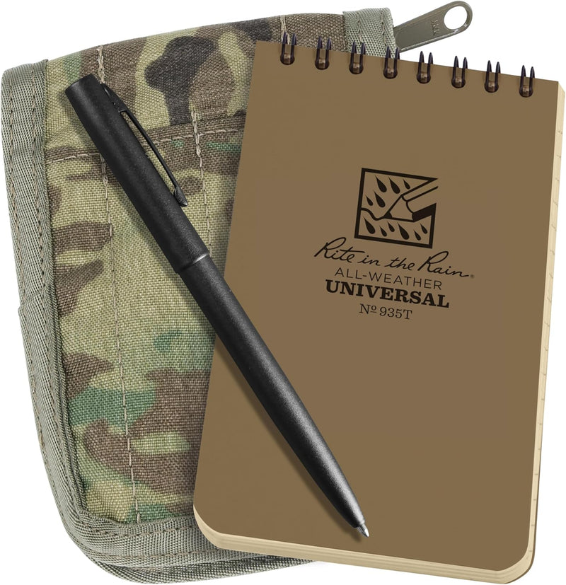 Rite in the Rain Weatherproof 3" x 5" Top Spiral Notebook Kit: Black CORDURA Fabric Cover, 3" x 5" Black Notebook, and Weatherproof Pen (No. 735B-KITL)