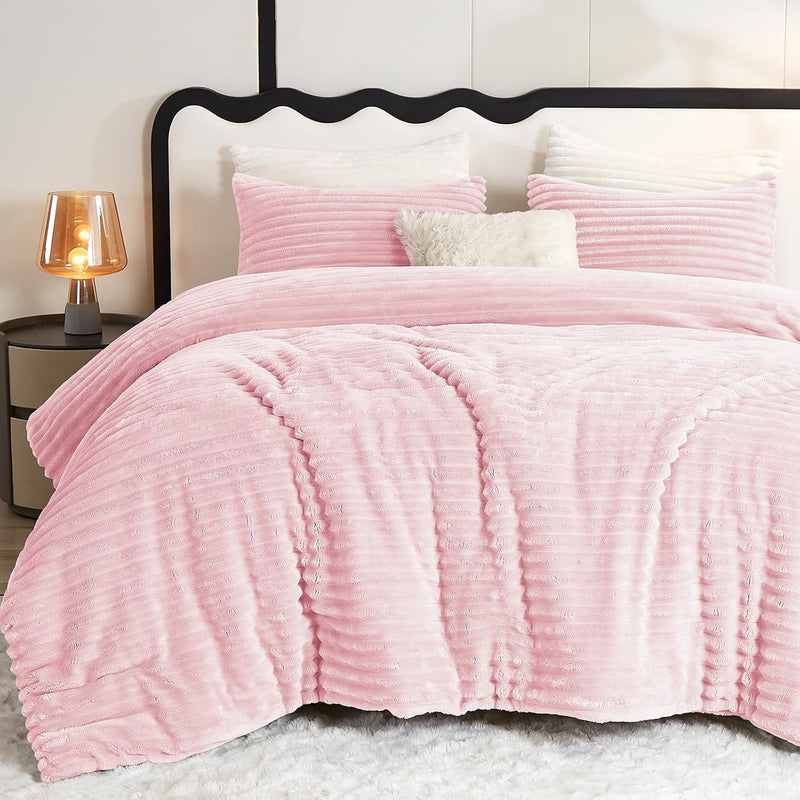 CozyLux Fluffy Queen Comforter Set - Super Soft Faux Fur Black Comforter Queen Size, Winter Warm Fleece Bedding Set, 3 Pieces Plush Fuzzy Bed Set (1 Shaggy Comforter, 2 Pillowcases)