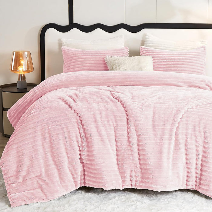 CozyLux Fluffy Queen Comforter Set - Super Soft Faux Fur Black Comforter Queen Size, Winter Warm Fleece Bedding Set, 3 Pieces Plush Fuzzy Bed Set (1 Shaggy Comforter, 2 Pillowcases)