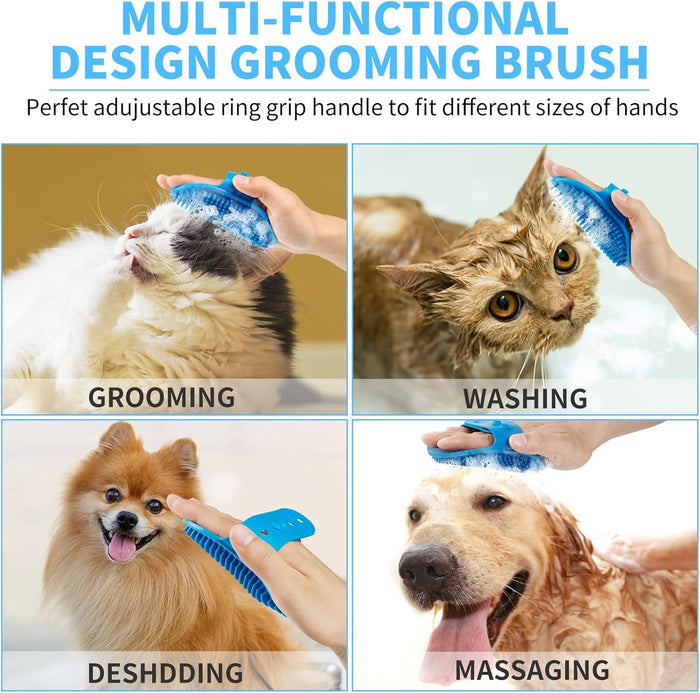 Comotech Dog Paw Cleaner with Bath Brush & Absorbent Towels - Adjustable Ring Handle for Long and Short-Haired Dogs (Large, Blue)