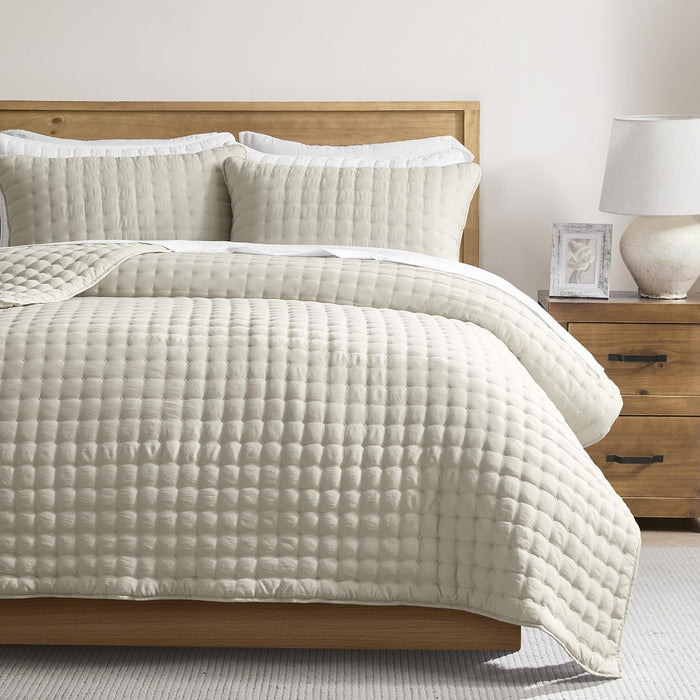 WDCOZY White Queen Size Quilt Bedding Sets with Pillow Shams, Lightweight Soft Bedspread Coverlet, Quilted Blanket Thin Comforter Bed Cover, All Season Summer Spring, 3 Pieces, 90x90 inches