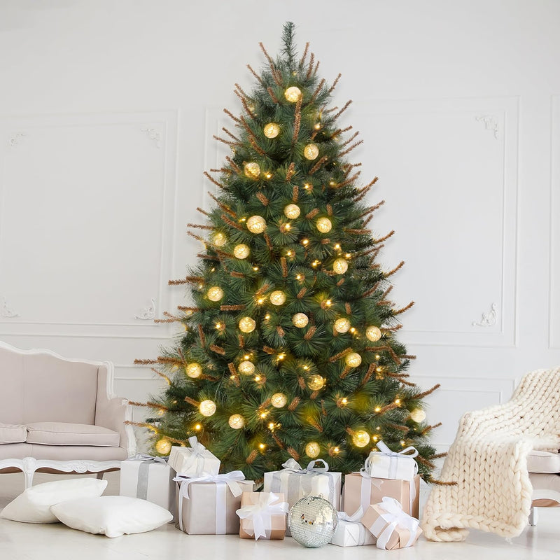 Cynthia 7.5ft Prelit Aritificial Christmas Tree with 3661 Branch Tips, 800 Warm Lights and Metal Stand, 60" Wide Realistic Rustic Christmas Tree with Lights by Naomi Home