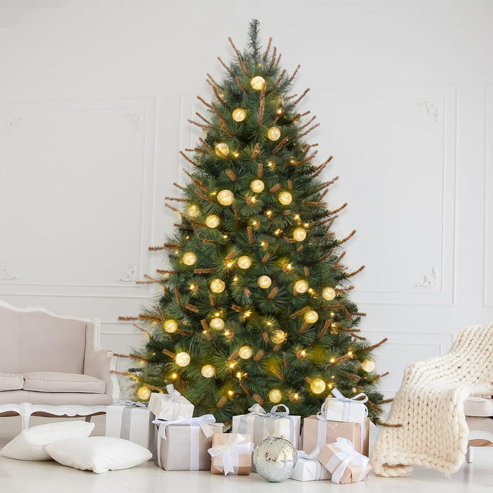 Cynthia 7.5ft Prelit Aritificial Christmas Tree with 3661 Branch Tips, 800 Warm Lights and Metal Stand, 60" Wide Realistic Rustic Christmas Tree with Lights by Naomi Home