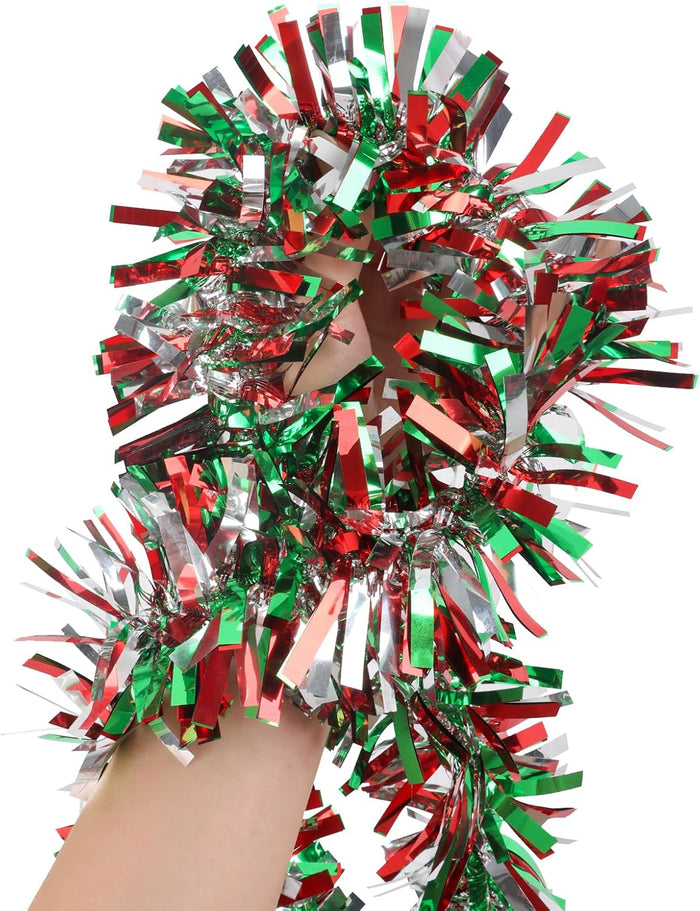 CCINEE 32.8 Feet Christmas Tinsel Garland,Metallic Tinsel Twist Garland Shiny Hanging Decoration for Party Supplies Xmas Tree Home Stairs Indoor Outdoor Decor(Red Green Sliver)