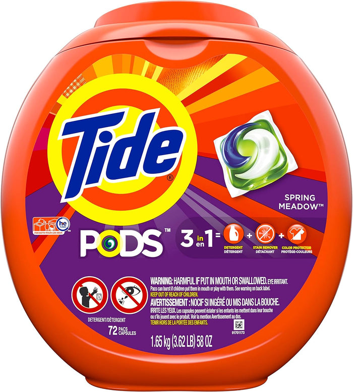 Tide PODS Liquid Laundry Detergent Soap Pacs, HE Compatible, Powerful 3-in-1 Clean in one Step, Built in Stain Removers, Spring Meadow Scent, 76 Count