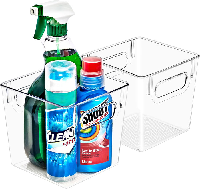 Sorbus 4 Pack Medium Clear Plastic Storage Bins, Clear Organizer Bins with Handle for Kitchen, Pantry, Cabinet, Refrigerator, Craft, Toys, Clothes, Closet, Under Sink, Bathroom Organizers and Storage