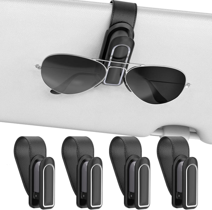 Veharvim Sunglass Holder for Car (One-Handed-Operation, Gentle & Secure Hold, Silicone Padded, Universal Fit, Metal Clip) Visor Sunglass Holder Clip,Visor Sunglass Holder Car (Black, 2 Pack)