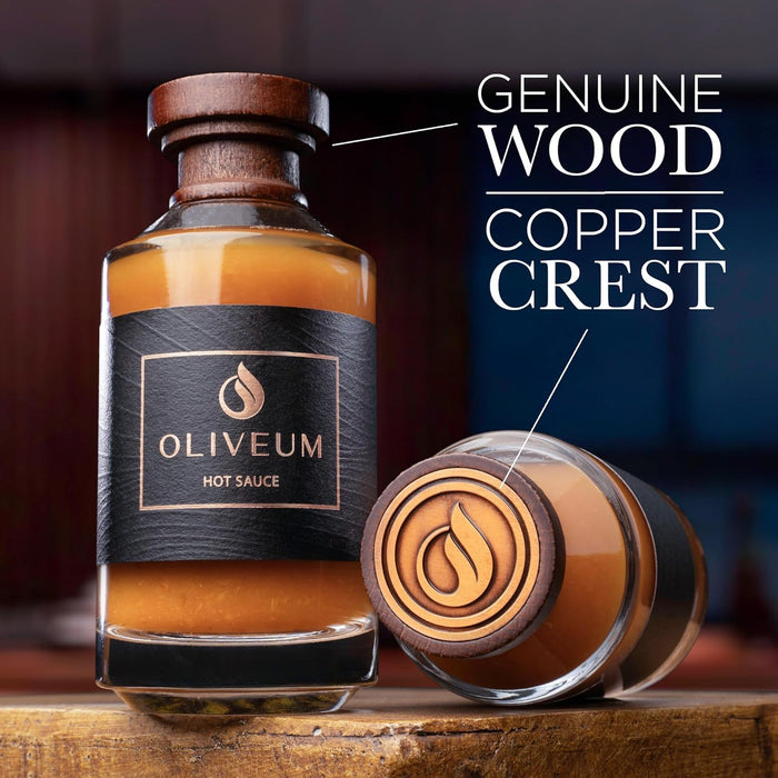 Oliveum Hot Sauce - Gourmet Medium Spice Organic Habanero Peppers. Unique Spicy Salsa Flavor For BBQ, Mexican, Asian, Steak, Chili, Tacos, Buffalo, Wings, Pizza. Experience Fancy Luxury Craft Hand Made Small Batch Best and Hottest Gift Idea For Men in a B