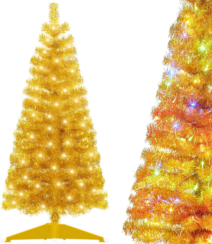 Pre-Lit Artificial Christmas Tree, Warm White Lights, Colorful Lights, Includes Stand, 4 feet (Black)