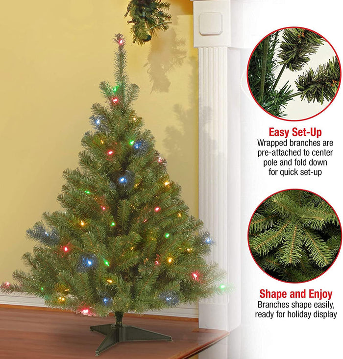National Tree Company Pre-Lit Artificial Medium Christmas Tree, Green, Kincaid Spruce, Multicolor Lights, Includes Stand, 4 Feet