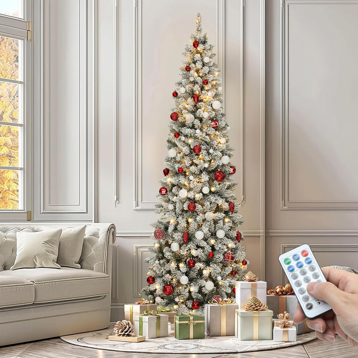 YITAHOME Pre-Lit Artificial Pencil Christmas Tree 6 FT with Remote, Fraser Fir, Slim Green Christmas Tree with 700 Branch Tips and 200 Lights