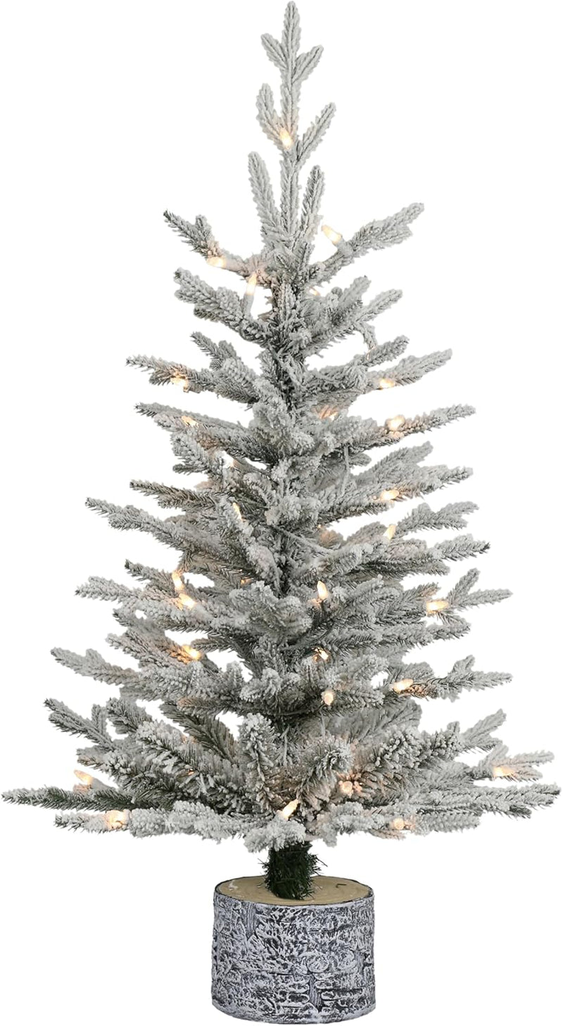 Puleo International 4.5 Foot Pre-Lit Potted Flocked Arctic Fir Artificial Christmas Tree with 70 UL-Listed Clear Lights