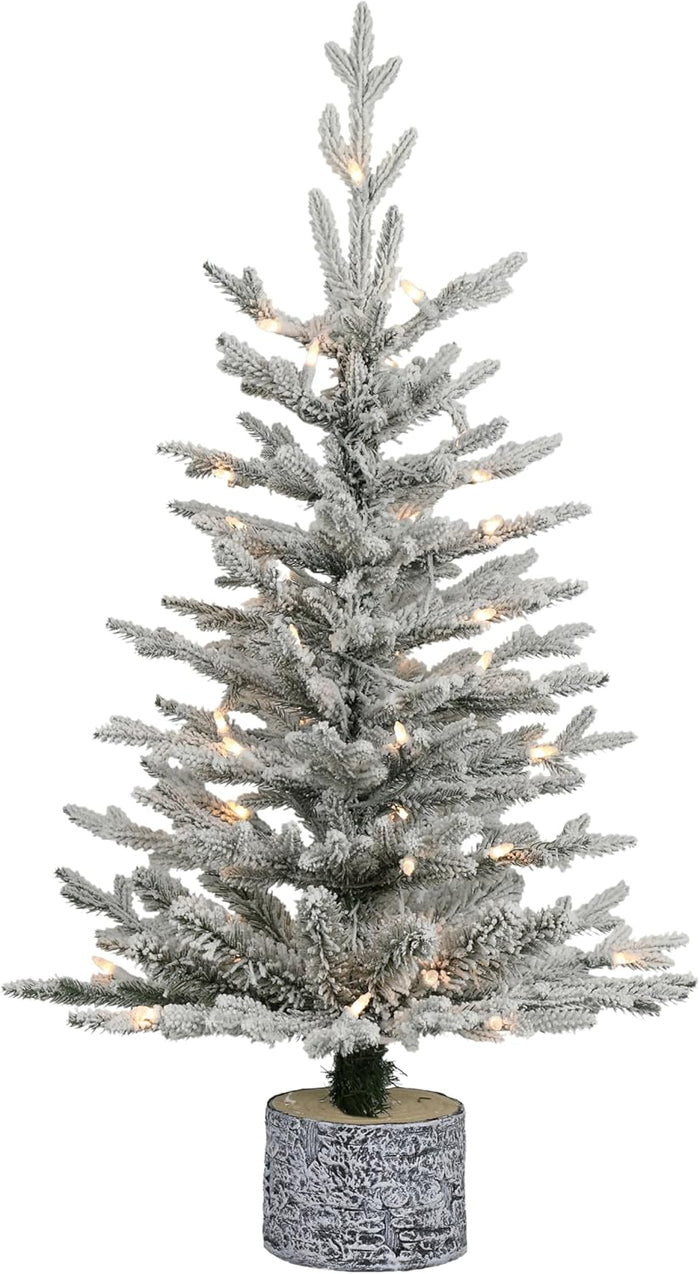 Puleo International 4.5 Foot Pre-Lit Potted Flocked Arctic Fir Artificial Christmas Tree with 70 UL-Listed Clear Lights