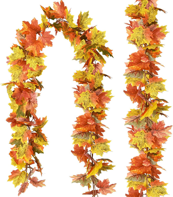 DearHouse 2 Pack Fall Garland Maple Leaf, 5.9Ft/Piece Hanging Vine Garland Artificial Autumn Foliage Garland Thanksgiving Decor for Home Wedding Fireplace Party Christmas (Brown)