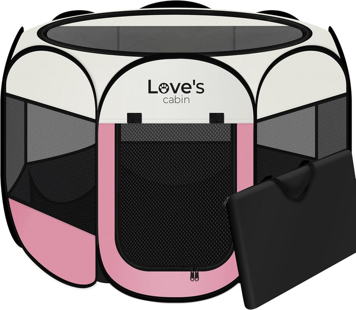 Love's cabin Pet Puppy Dog Playpen, Small Dog Tent Crates Cage Indoor/Outdoor, Portable Playpen for Cat, Foldable Pop Up Dog Kennel Playpen with Carring Case, Removable Zipper Top, Dark Grey