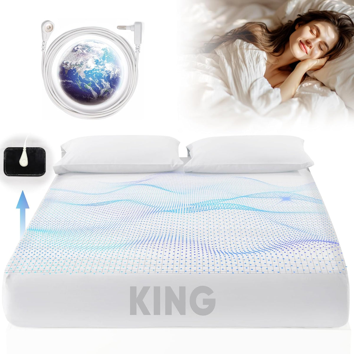 Grounding Sheet Queen Size - 95% Organic Cotton + 5% Pure Silver Fiber, Earth Connected Bedding (60"x 80"x 13" Gray) Fitted with Cord