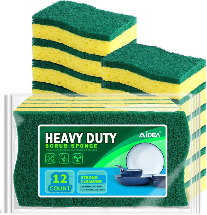 AIDEA Non Scratch Scrub Sponge, 24Count, Sponges for Dishes, Sponges Kitchen, Cleaning Sponge, Cleans Fast Without Scratching, Stands Up to Stuck-on Grime, Cleaning Power for Everyday Jobs