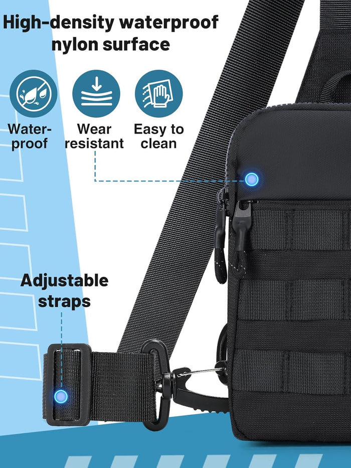 MADHOLLY Small Sling Bag for Men - Tactical Molle Crossbody Bag with High-Visibility Orange Lining & Adjustable Strap, Comfortable Waterproof Phone Chest Bags Pouch for Hiking Walking Running Travel