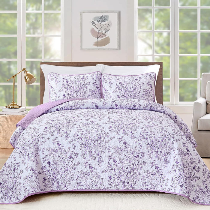 WONGS BDEEING Quilt King Size, Sage Green Quilt Bedding Set with 2 Pillowcases, Botanical Quilt for King Bed, Soft Microfiber Lightweight Coverlet Bedspread for All Season (110"×90", 3 Pieces)