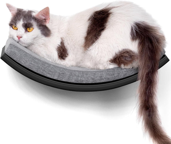 Cat Wall Shelf with Curved Hammock Bed, Wall Mounted Cat Perch with Beige Soft Foam Cushion, Floating Wall Furniture for Climbing, Sleeping & Lounging