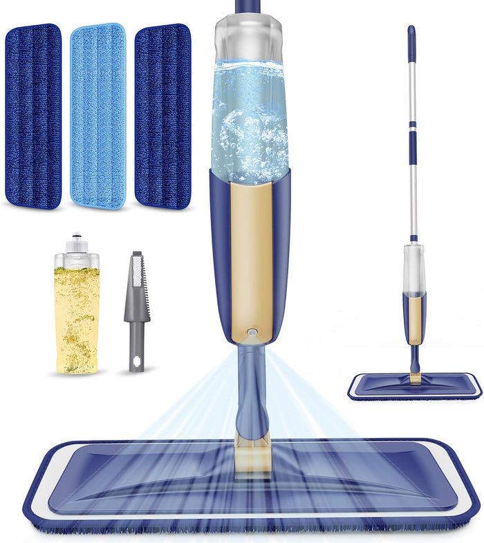 MEXERRIS Spray Wet Mops with 5X Washable Pads for Floor Cleaning, Dust Mops with 2X Bottles Commercial Home Use for Hardwood Laminate Vinyl Tiles Wood Floor, Green