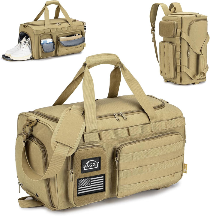 3 In 1 Tactical Military Travel Duffle Bag 40L with Shoe Compartment Gym Bag Backpack for Fitness Weekender Deployment Workout Black