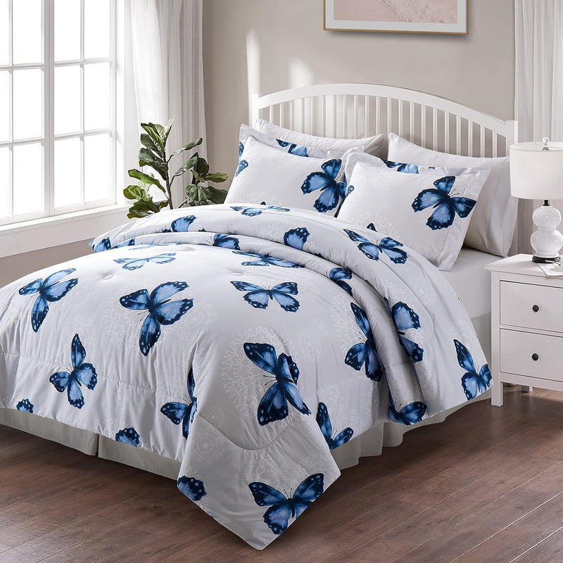 ARTALL Bed in A Bag Full/Queen Size 7 Pieces, Purple Big Butterfly Bedding Comforter Set All Season Bed Set with Comforter, Pillow Shams, Flat Sheet, Fitted Sheet, Pillowcases
