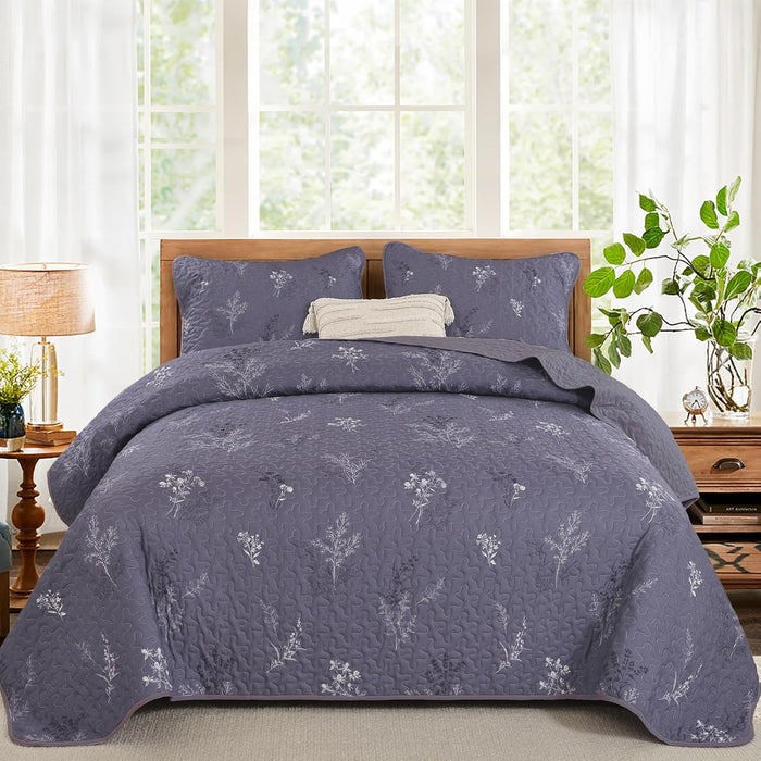 Drucon Burnt Orange Quilt Set King Size Branch Bedspread Coverlet Set, Terracotta Botanical Floral Pattern Quilted Bedding Set 3 Piece Lightweight Microfiber Bed Cover for All Season (104''x90'')