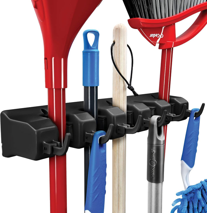 Home-it Mop and Broom Holder Wall Mount Garden Tool Storage Tool Rack Storage & Organization for the Home Plastic Hanger for Closet Garage Organizer (5-position)