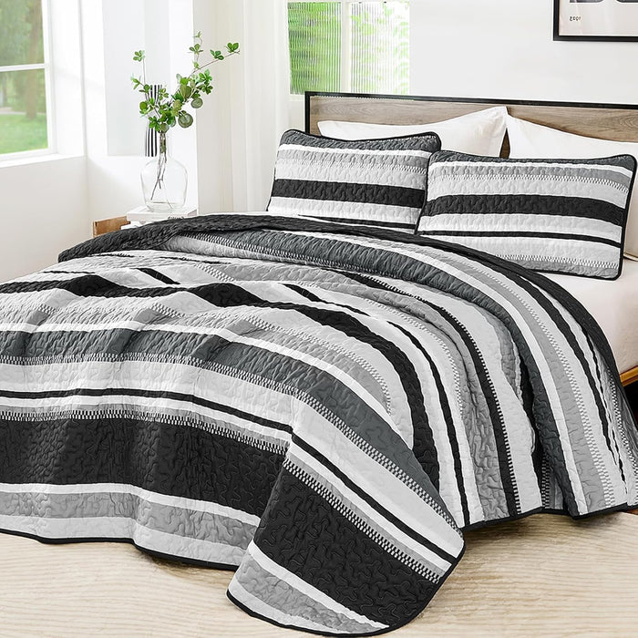 WONGS BEDDING Orange Queen Quilt, Striped Quilts Bedspread Set with Shams, Halloween Fall Coverlet Bedding Set for Bed 96"×90"