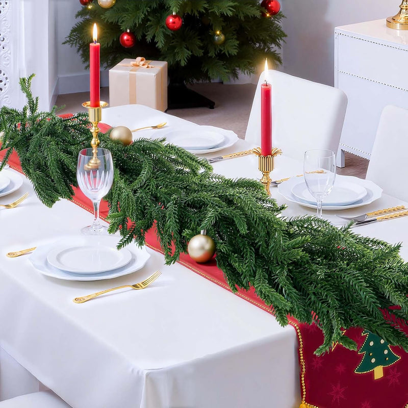 2 Pack 6FT Real Touch Norfolk Pine Garland – Artificial Evergreen Greenery Christmas Decoration for Mantel, Staircase, Table, Indoor Outdoor Rustic Farmhouse Winter Holiday Decor
