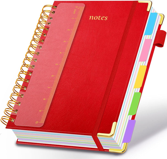 Hardcover Spiral Notebook 8"x10" Journal Notebook with Tabs and Removable Dividers 300 Pages 5 Subject Notebook College Ruled, Faux Leather Spiral Bound Notebook for Women School Work (Purple)