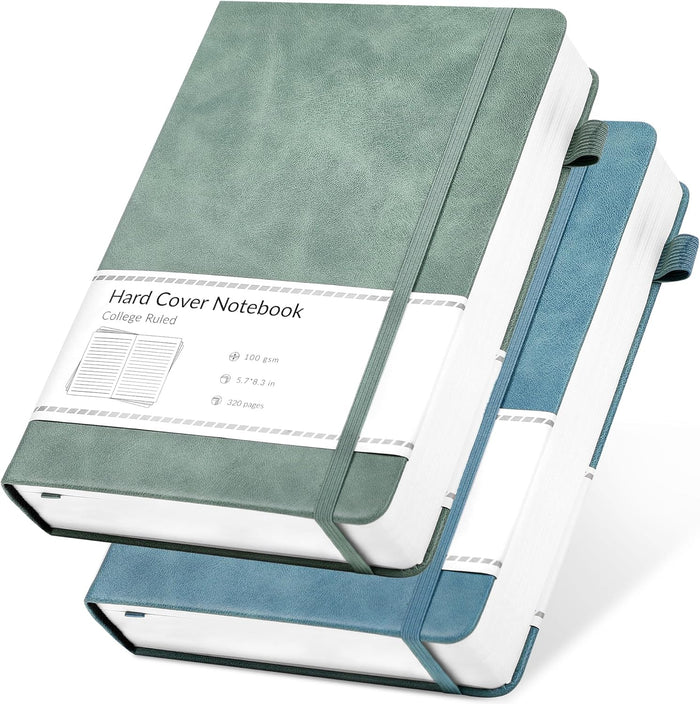 CAGIE Lined Journal Notebook for Women Men 320 Pages 100 Gsm Paper Thick Journaling Notebooks A5 Leather Journals for Writing Hardcover Journal Supplies for Work Note Taking Diary, 5.7x8.3 In, Green
