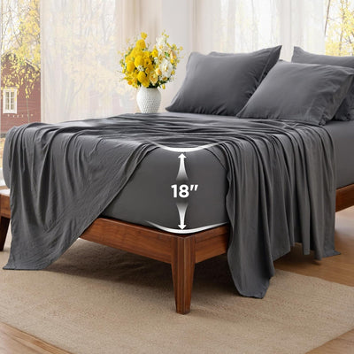 Bedsure Deep Pocket King Sheet Set - 6 Piece, Prewashed Ultra-Soft King Size Sheets Set, Fits Mattresses Up to 18 Inches Thick, Breathable & Secure Fit, Hotel Luxury Bedding, Grey