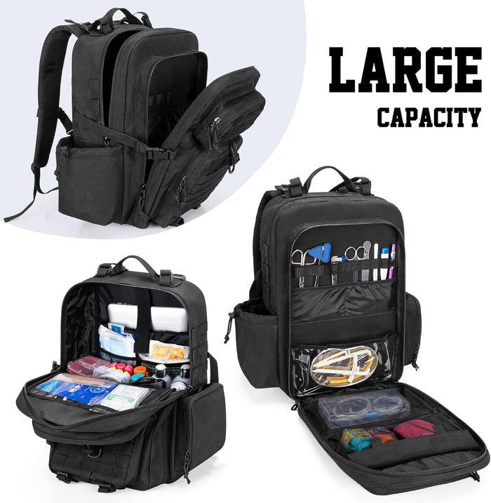 Damero Medical Tactical Backpack, Medical Supplies Bag First Aid Rucksack with Top Y-Strap for Hiking, Trekking Hunting Camping, Black (Bag Only)