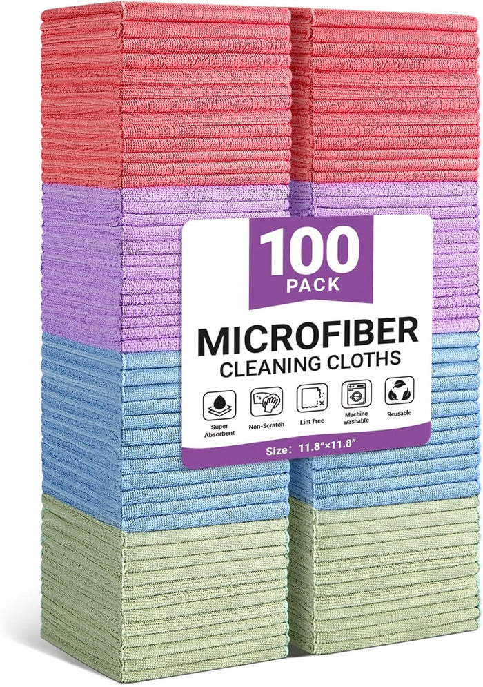 Microfiber Cleaning Cloth, 12 Pack Blue Cleaning Rags for Housekeeping, Reusable Microfiber Towels for Car, Kitchen, Bathroom and Household Cleaning Supplies, 11.8"X11.8"