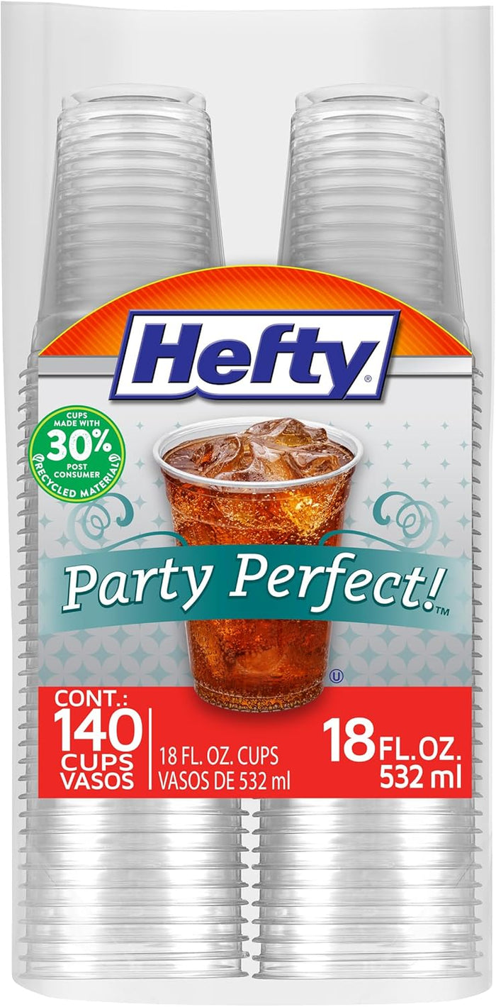 Hefty Party On Disposable Plastic Cups, Assorted, 16 Ounce, 100 Count