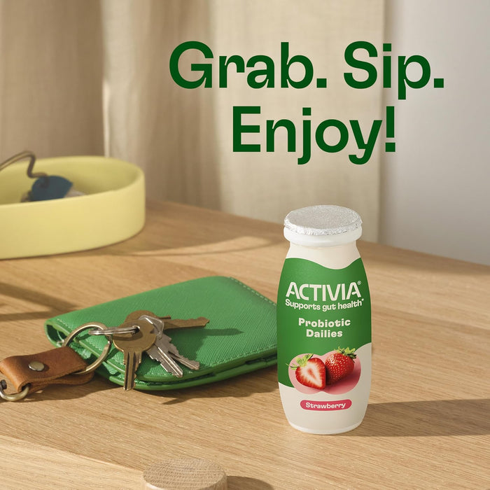 Activia Probiotic Dailies Strawberry Low Fat Yogurt Drinks, Delicious Daily Probiotic Yogurt Drinks to Help Support Gut Health, 3.1 fl oz, 8 count