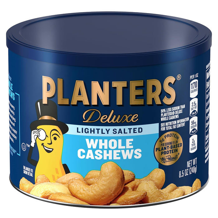 PLANTERS Deluxe Lightly Salted Cashews, Party Snacks, Plant-Based Protein, Quick Snack for Adults, After School Snack, Flavored with Sea Salt, Kosher, 1lb 2.25oz