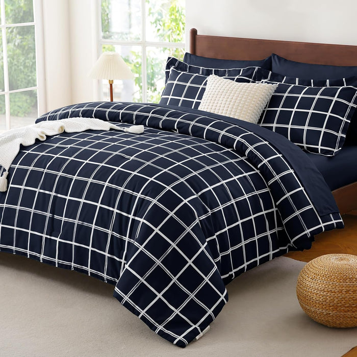 CozyLux King Size Comforter Set Sage Green - 7 Pieces Plaid Bed in a Bag Set, Soft Bed Set King Bedding Sets with All Season Quilted Comforter, Flat Sheet, Fitted Sheet, Pillowcases & Pillow Shams