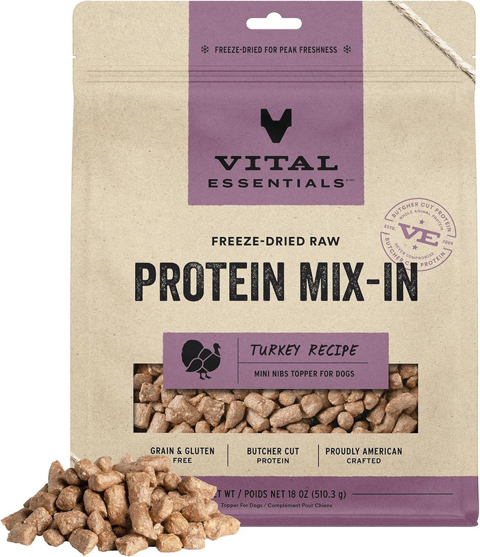Vital Essentials Freeze-Dried Raw Protein Mix-in Dog Food Topper, Rabbit Mini Nibs Topper for Dogs, 18 oz
