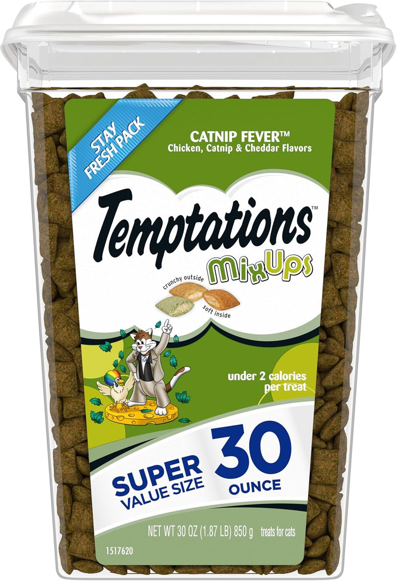 Temptations MixUps Catnip Fever Flavor Crunchy and Soft Cat Treats, 16 oz. Tub