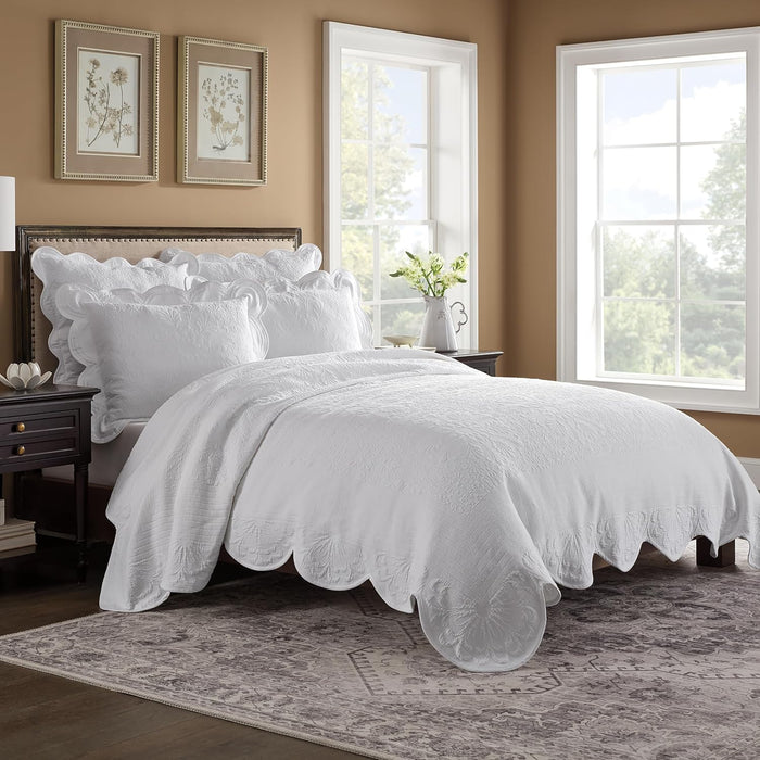 King Charles Modern Farmhouse Floral Matelasse Bedspread, 100% Cotton Breathable Bedding, King/CalKing, Sage