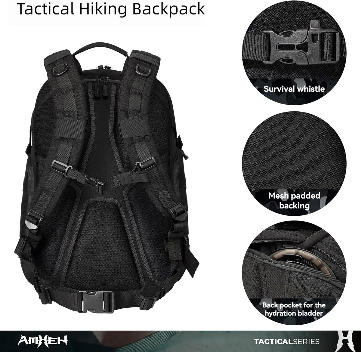 32L Military Tactical Backpack Assault Pack | Fit 17 Inch Laptop, Hiking, Survival, Travel, Work, Daily Use (Black)