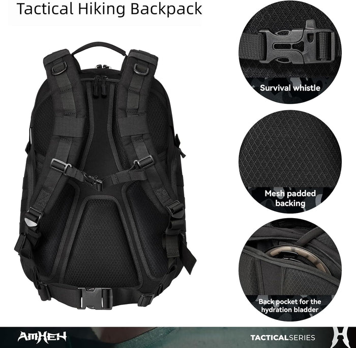 32L Military Tactical Backpack Assault Pack | Fit 17 Inch Laptop, Hiking, Survival, Travel, Work, Daily Use (Black)