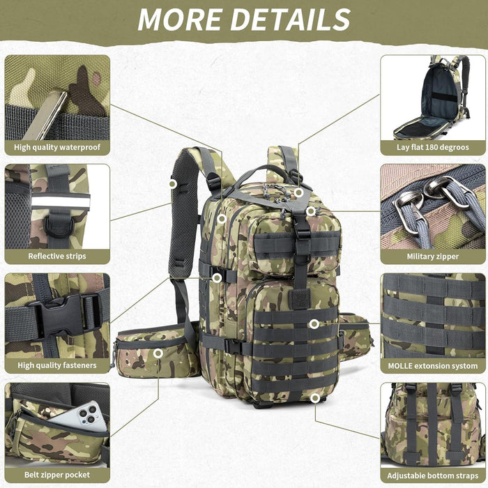 Tactical backpack, assault bag, hydration backpack, men's military enthusiast camping backpack, 3-day bag(Camouflage)